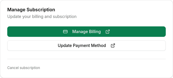 Profile page with subscription details