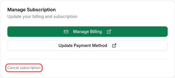 Cancel subscription link highlighted