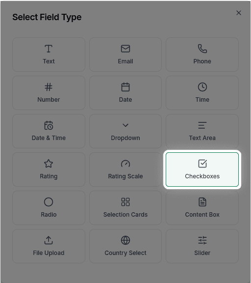 Checkboxes in the field type selector