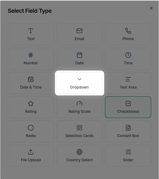Dropdown field in the field type selector