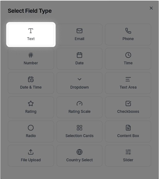 Text field in the field type selector