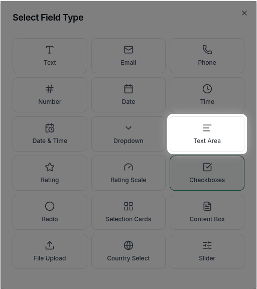 Text Area field in the field type selector