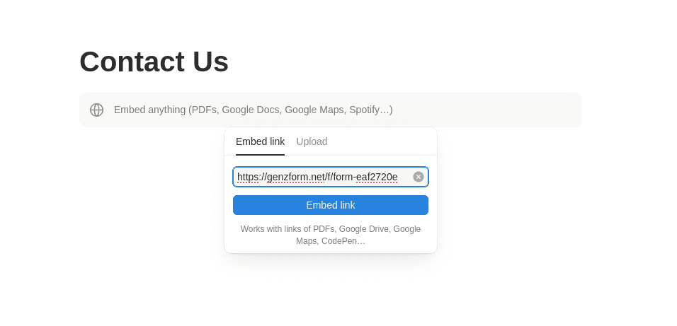 Pasting form URL in Notion embed