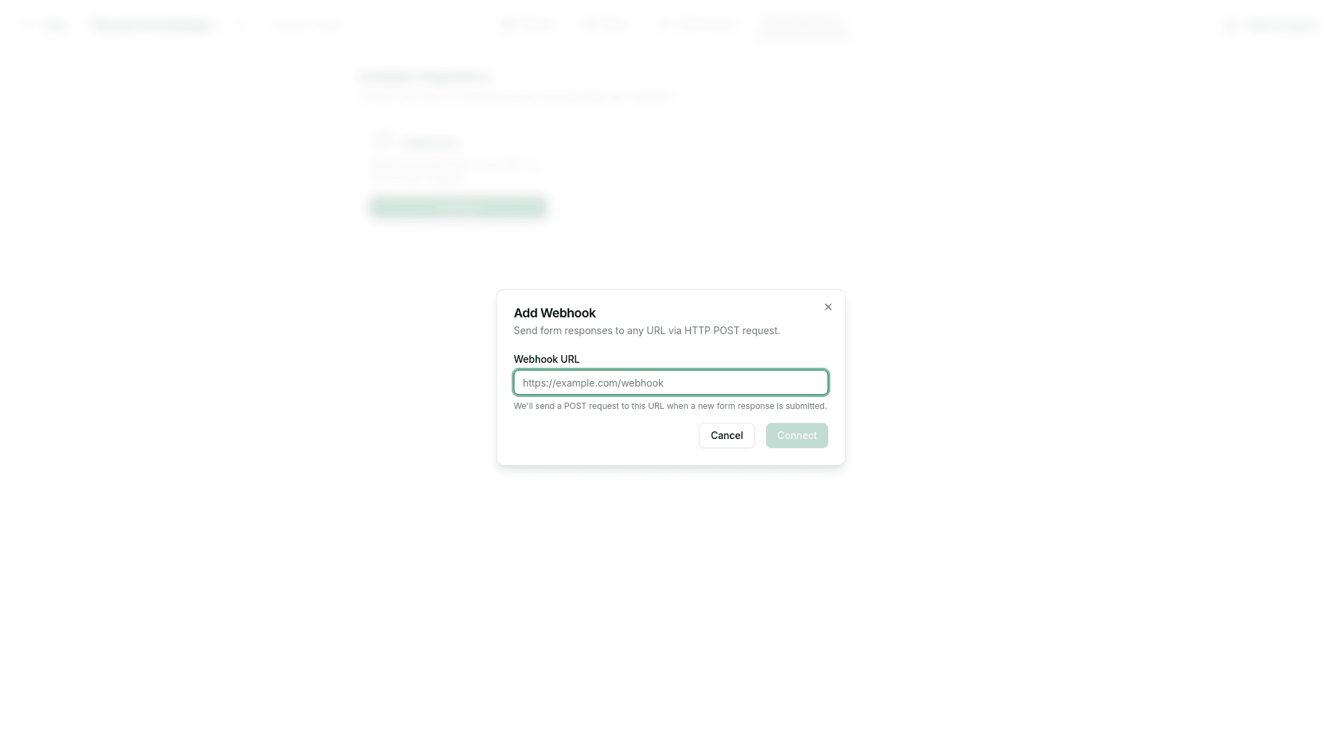 Add Webhook dialog with URL input field
