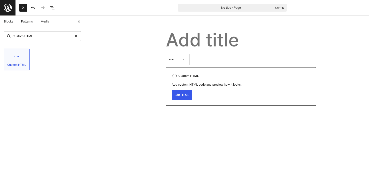 Custom HTML block added in WordPress editor