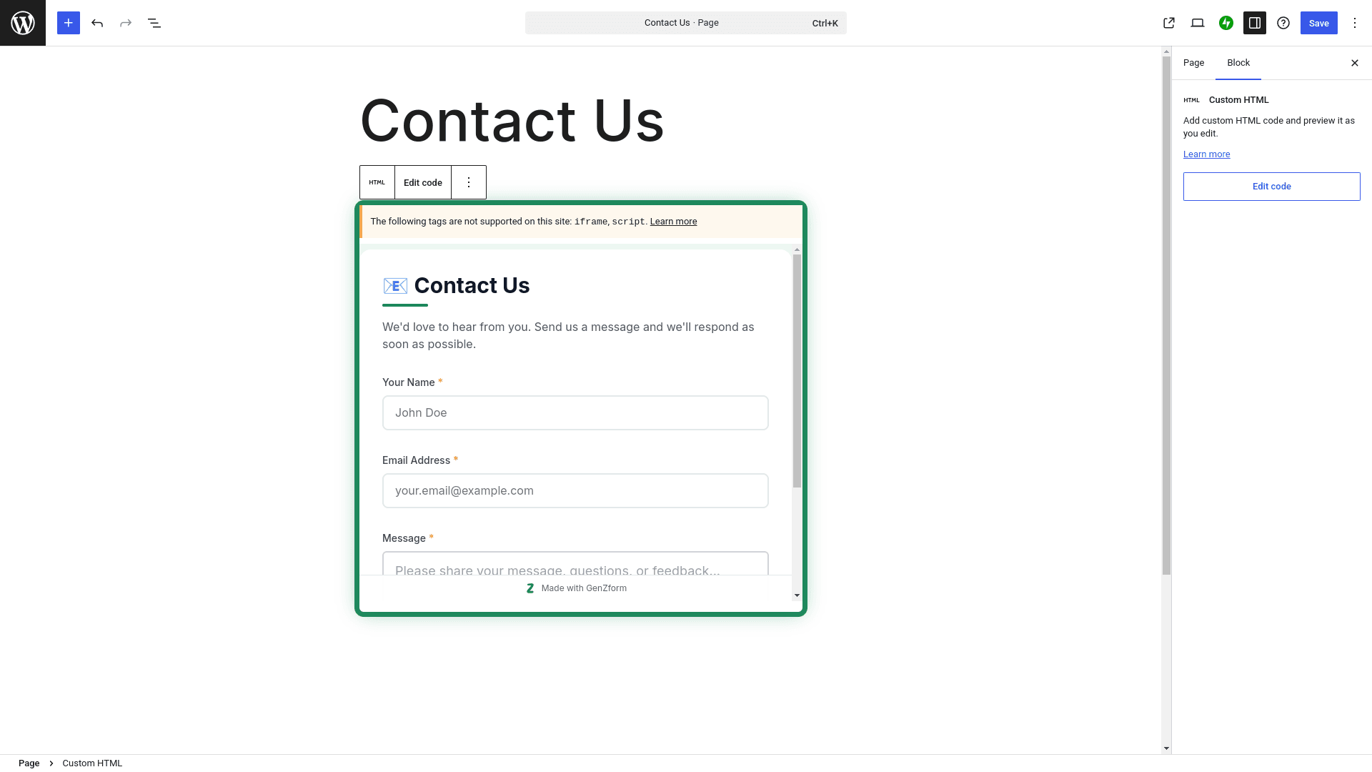 Form preview in WordPress editor