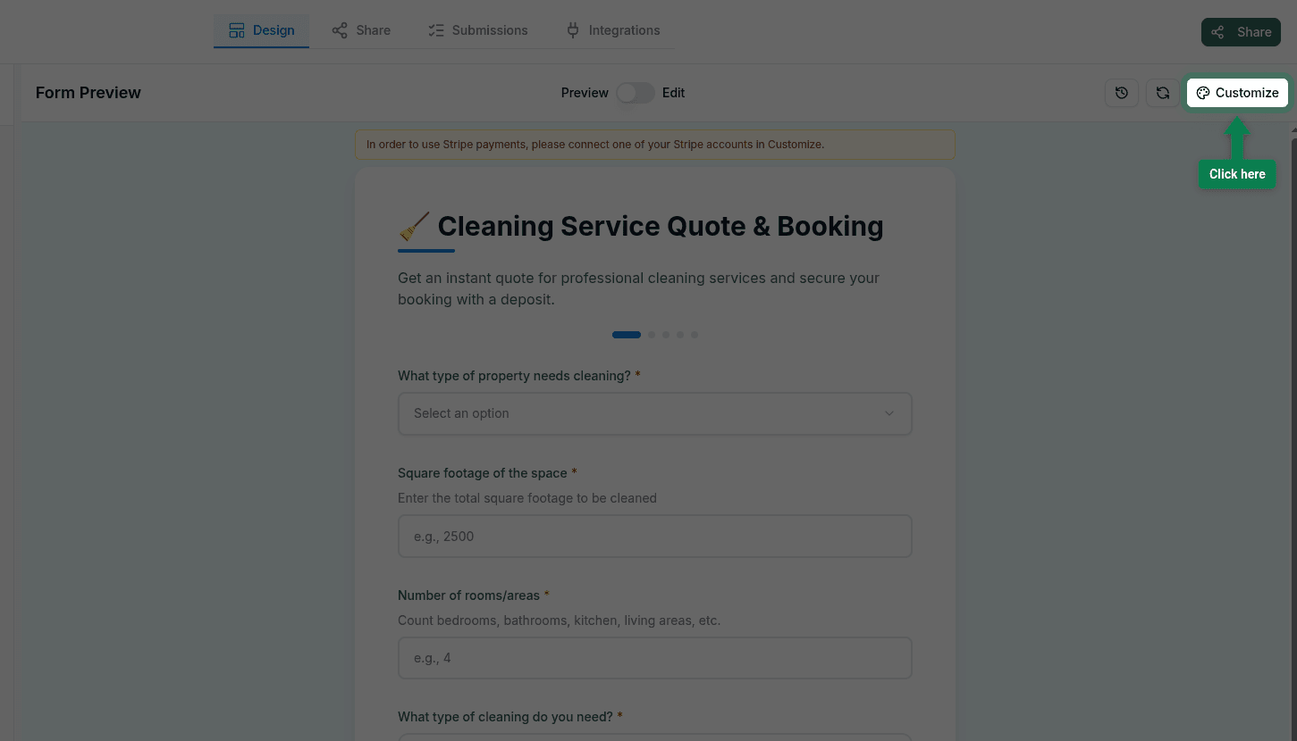 Customize button highlighted in the form editor