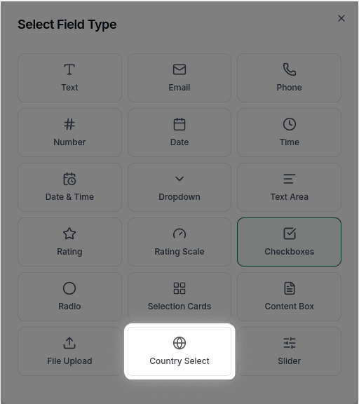 Country Select in the field type selector