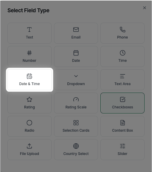 Date & Time field in the field type selector